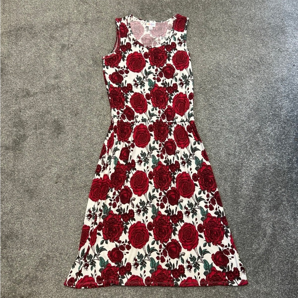 LuLaRoe Red and White Midi Dress Sleeveless Scoop Neck